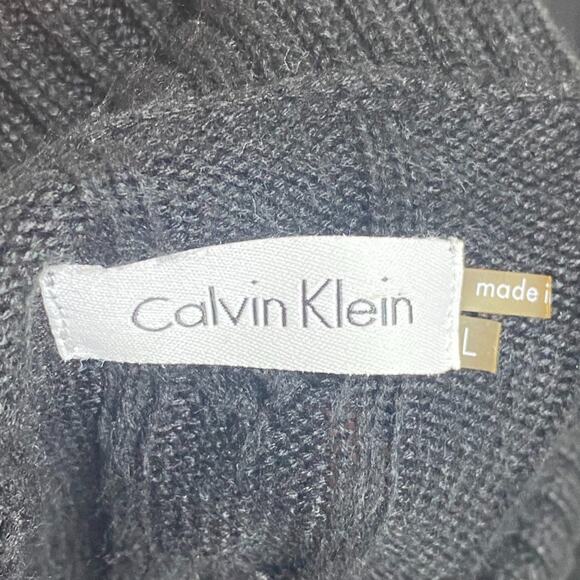 Calvin Klein Womens Cable Knit Sweater Dress Size L Shawl Collar Old Money Black - Picture 5 of 9